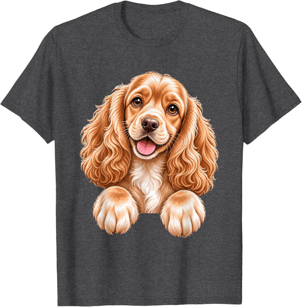Cute Cocker Spaniel Puppy Peeking Portrait T-Shirt - Dark Heather Grey