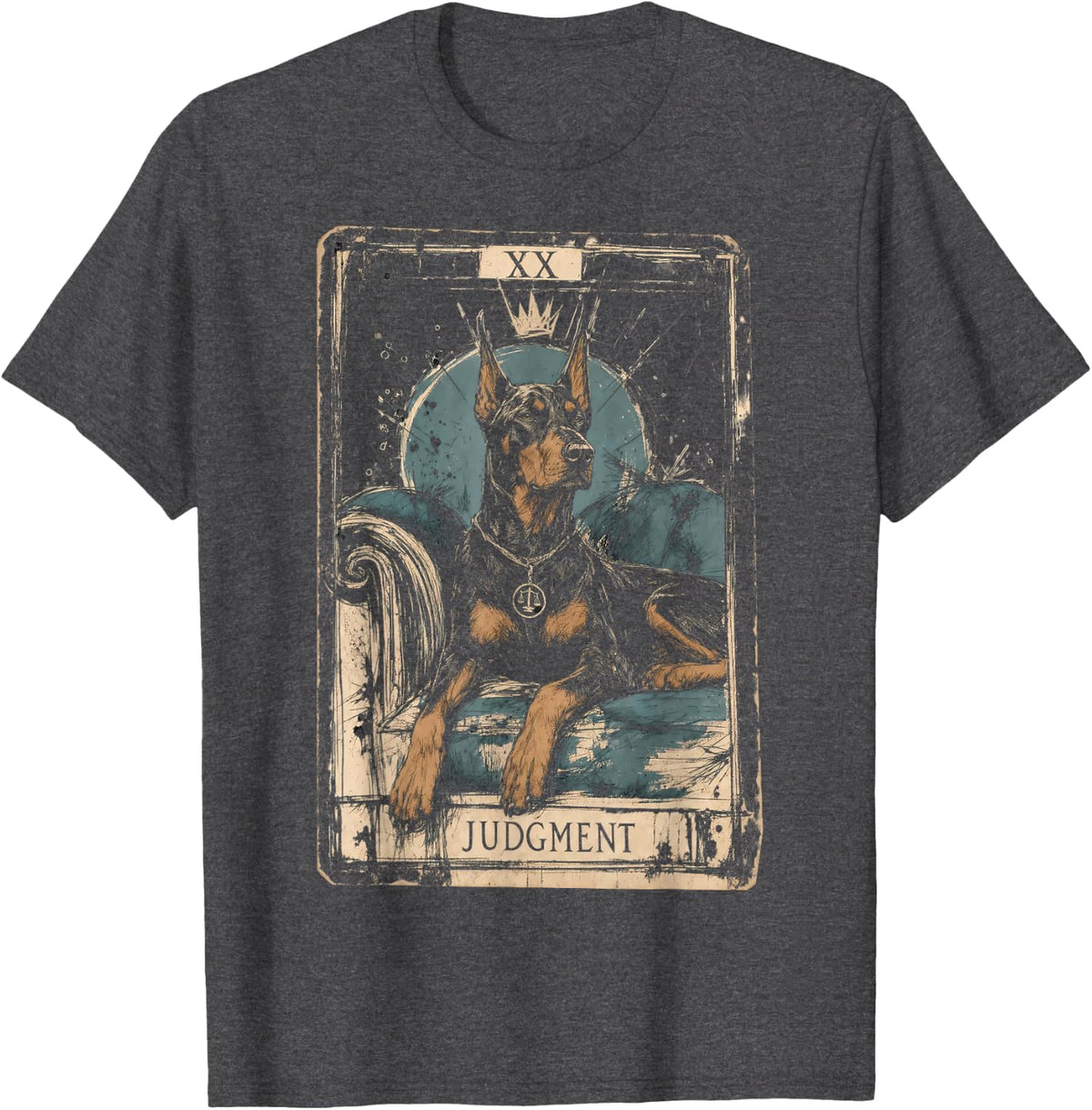 Doberman Tarot Card XX Judgment Vintage Occult Art T-Shirt - Dark Heather Grey