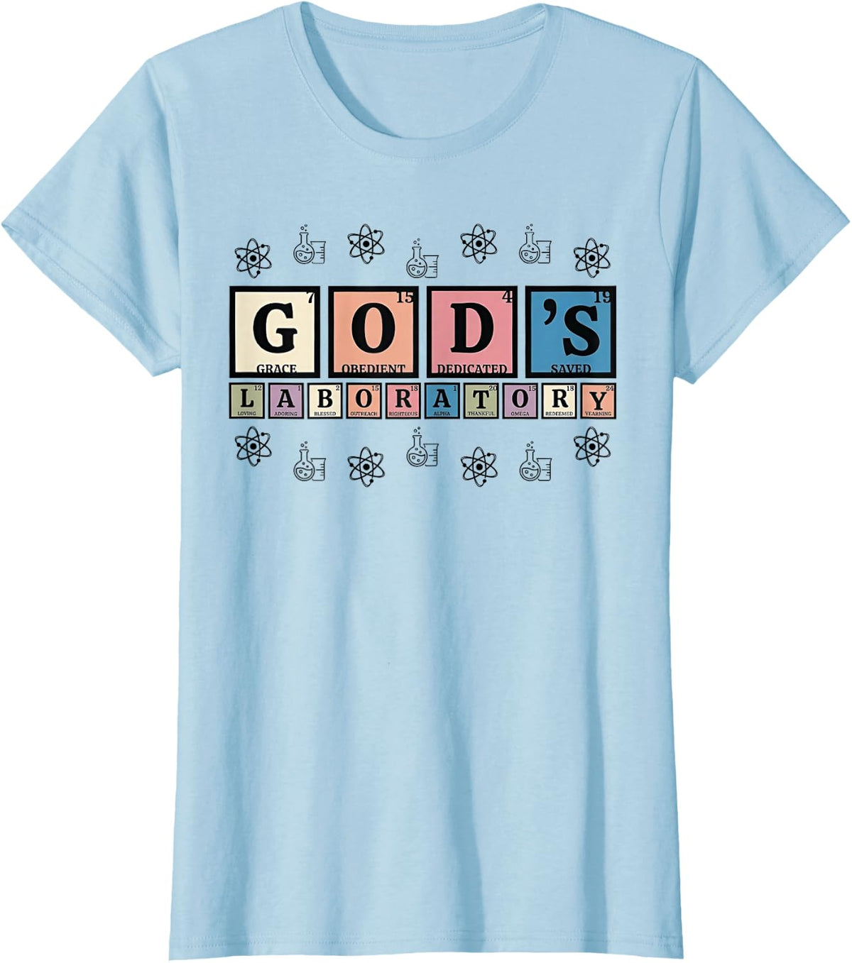 Gods Laboratory Periodic Table Christian Grace Saved T-Shirt - Baby Blue