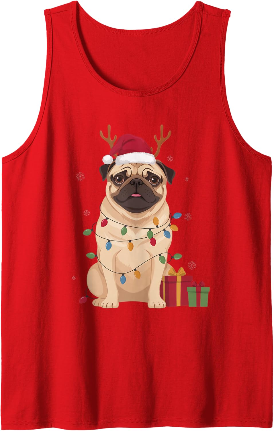 Funny Festive Pug Christmas Santa Reindeer Dog Mom Dad Lover Sleeveless Tank Top - Red