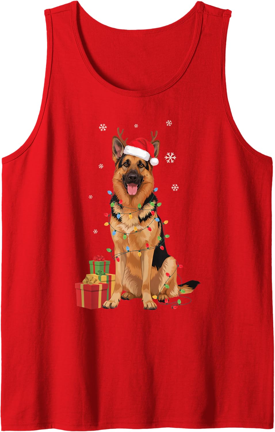Festive German Shepherd Christmas Santa Reindeer Dog Mom Dad Sleeveless Tank Top - Red