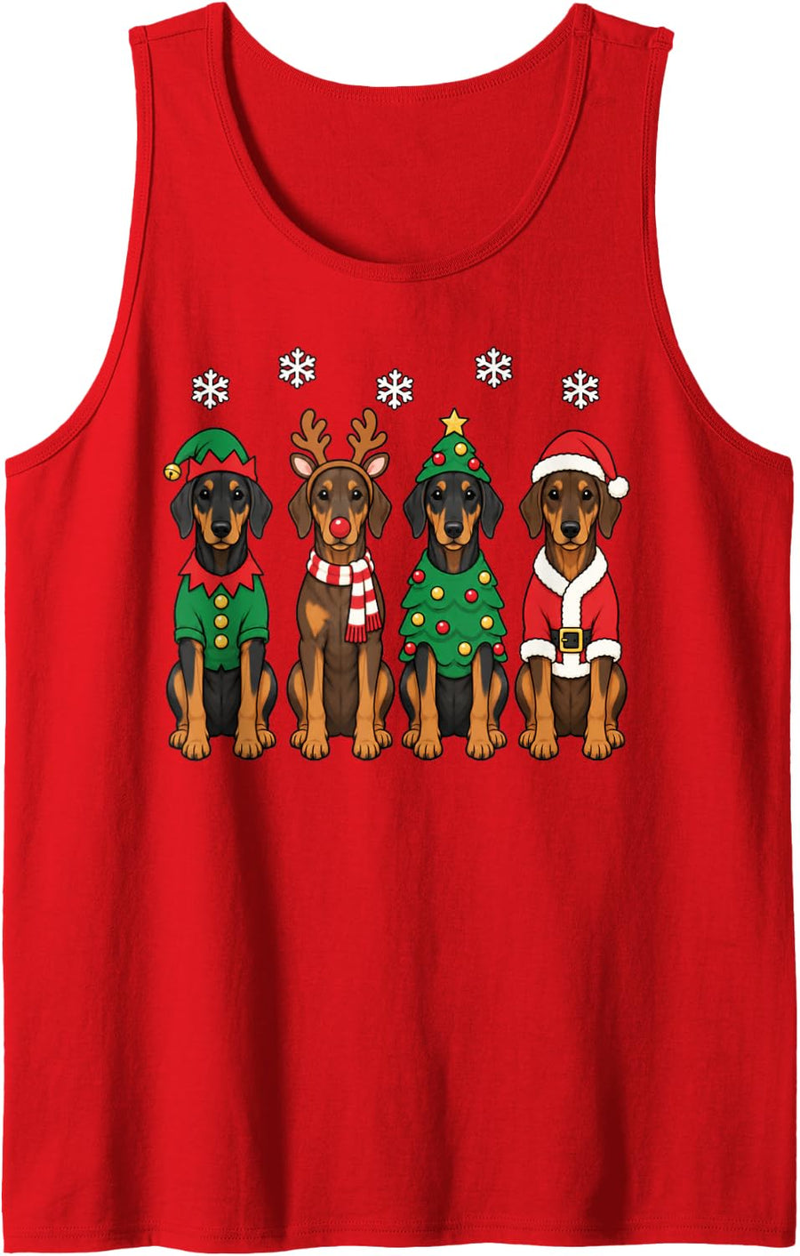 Doberman Pinscher Christmas Reindeer Santa Dobie Dog Lover Sleeveless Tank Top - Red