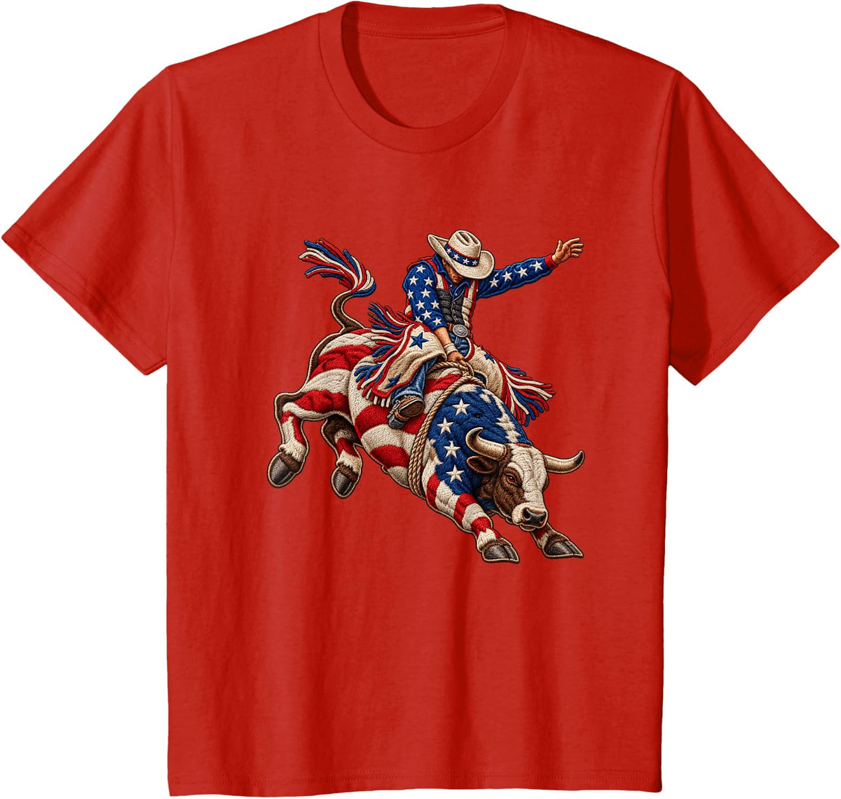 American Rodeo Riding Bull Retro USA Vintage Souvenir Kids T-Shirt - Red