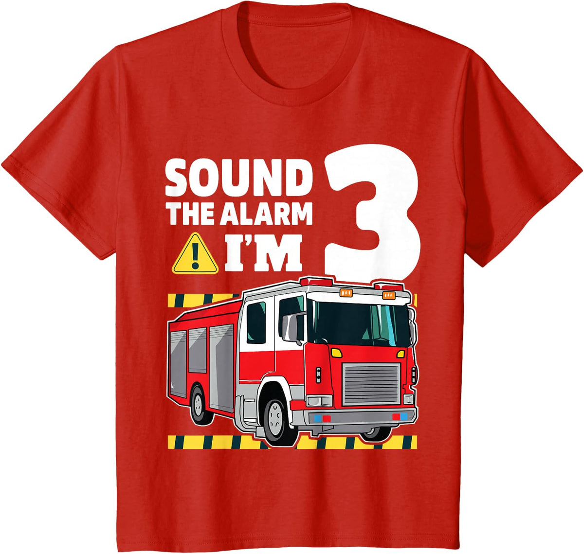 Kids 3rd Birthday Boy Fire Truck 3 Three Year Old Firefighter T-Shirt - Red