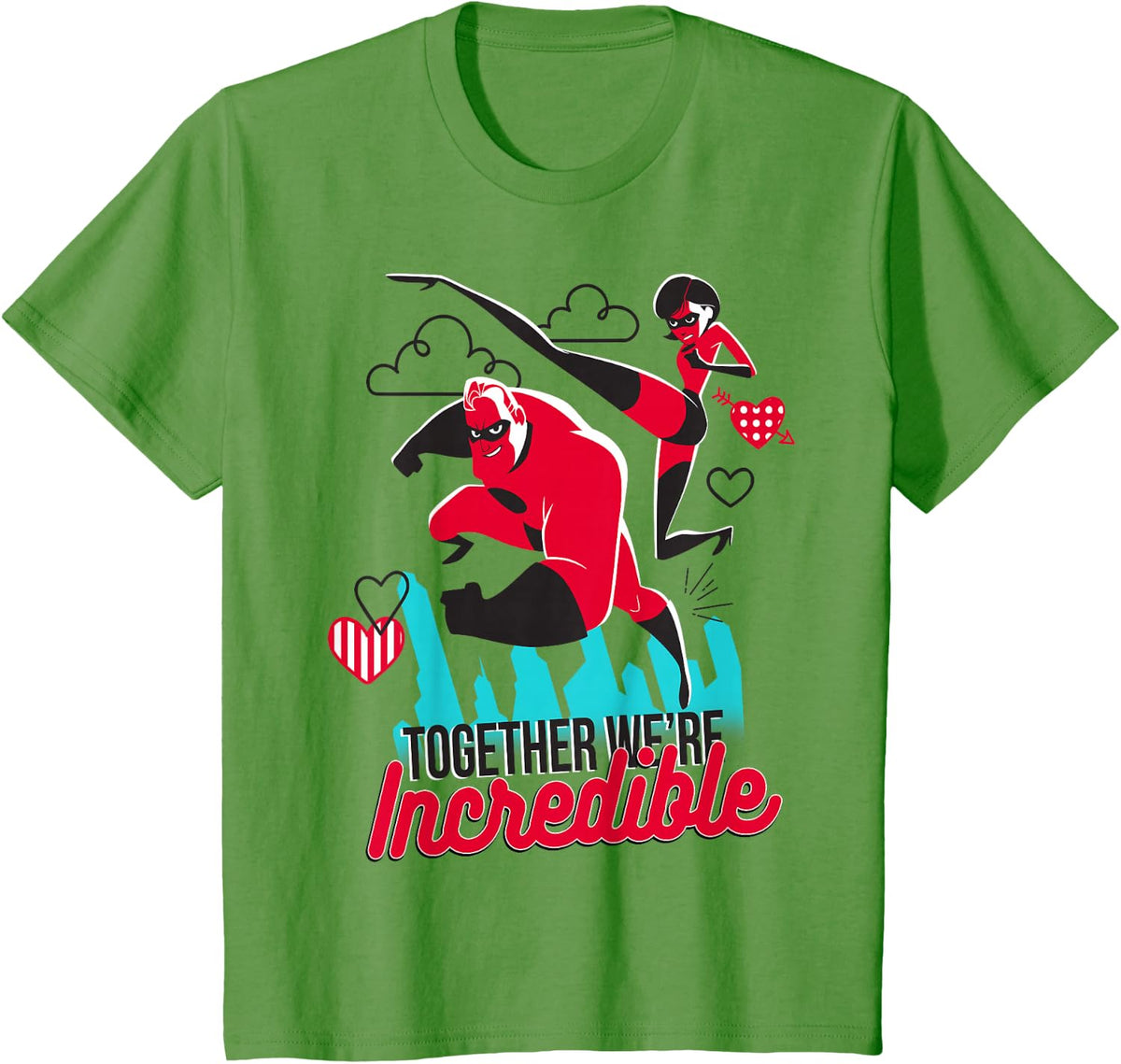 Disney Pixar The Incredibles Valentine's Day Together Retro T-Shirt - Grass Green