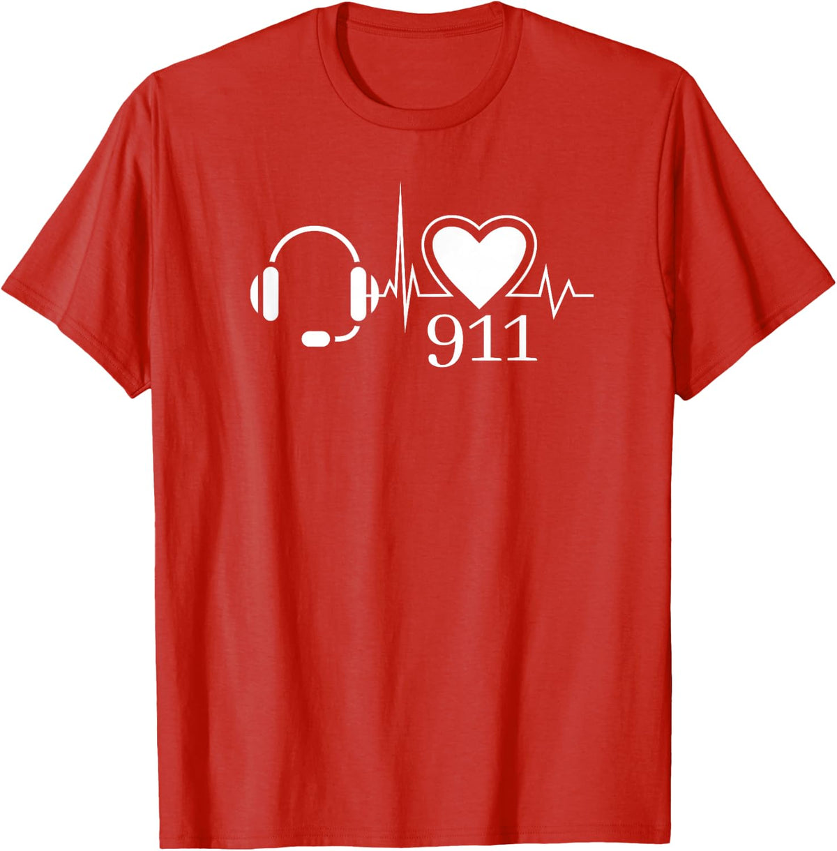 911 Police Dispatcher Thin Gold Line Heartbeat Law Enforcemt T-Shirt - Red