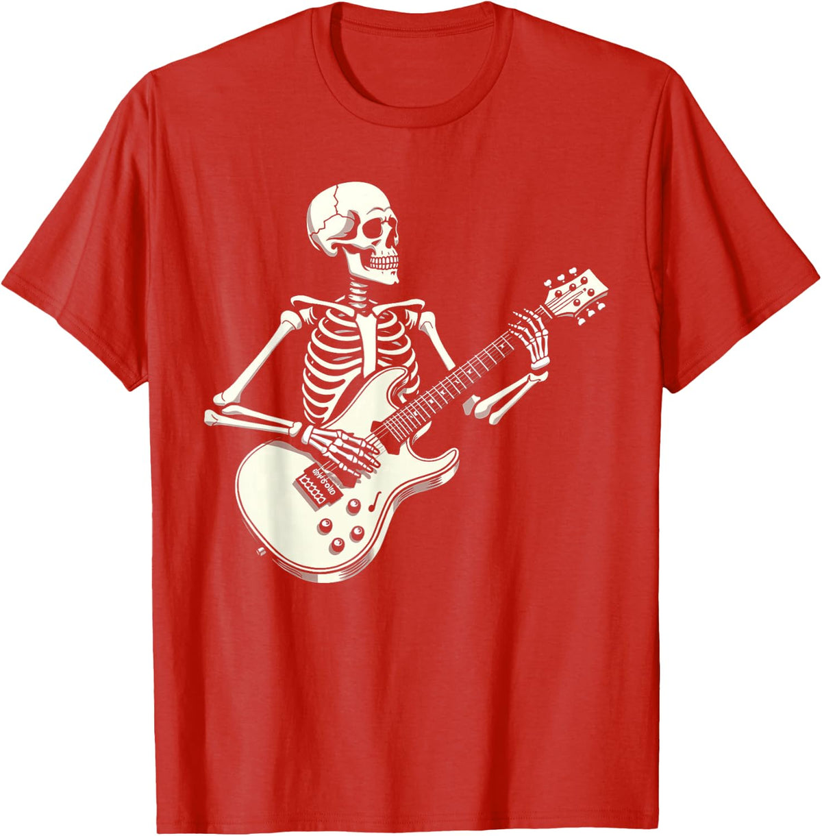 Halloween Skeleton Playing Guitar Rock And Roll Graphic art T-Shirt - Red