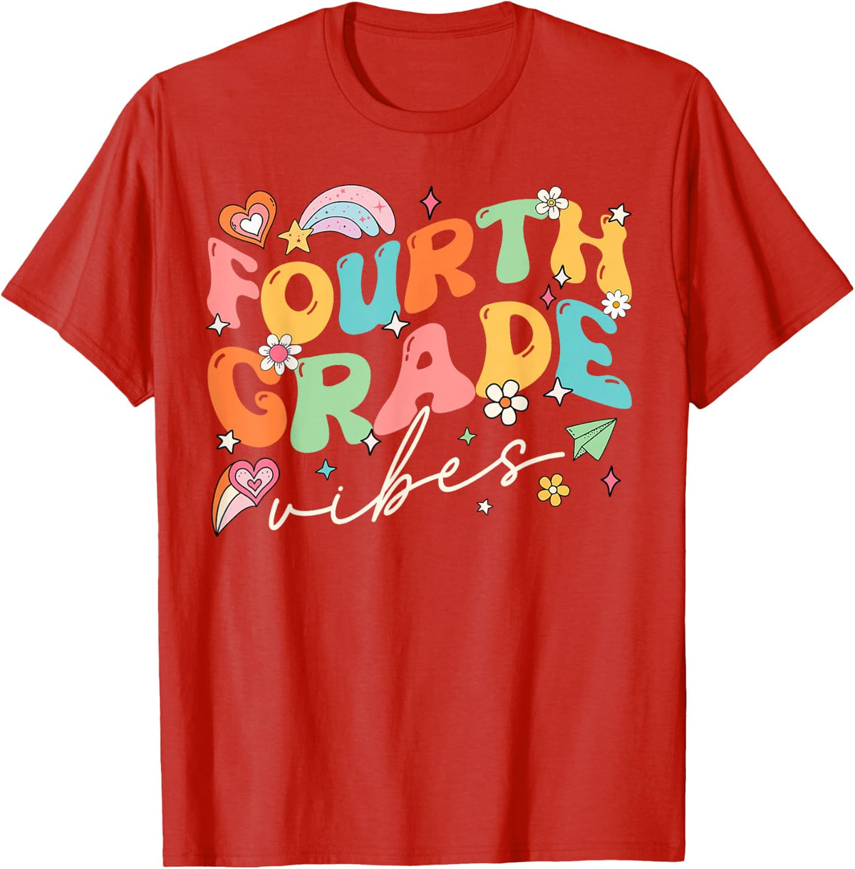 Fourth Grade Vibes 4th Grade Team Groovy Back To School T-Shirt - Red