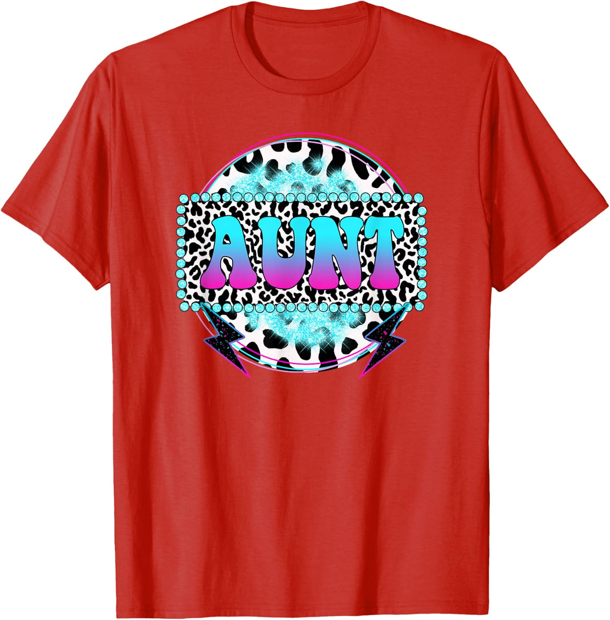 Groovy Aunt Cow Print Pattern Auntie Mother's Day T-Shirt - Red