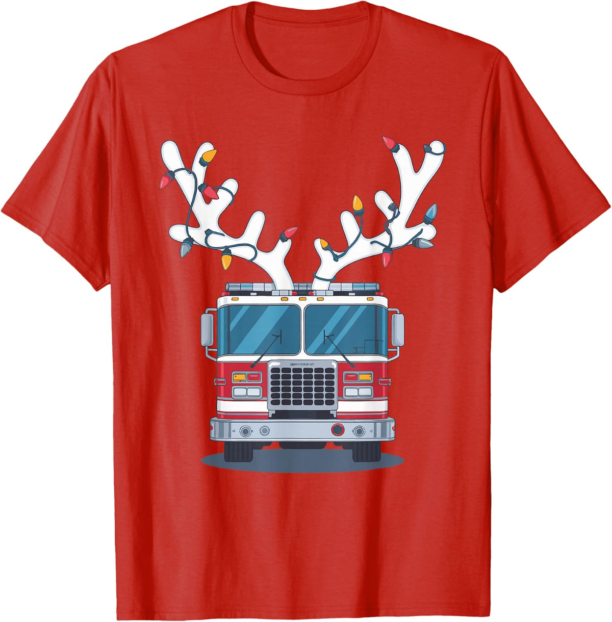 Firetruck Christmas T-Shirt Firefighter Xmas Holiday Tees T Shirts For Men Women - Red