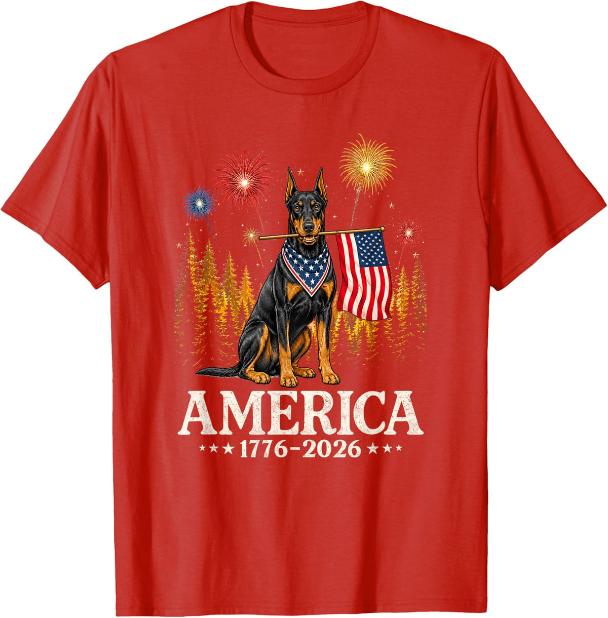 America Doberman Dog 1776 2026 USA 250th Anniversary T-Shirt - Red