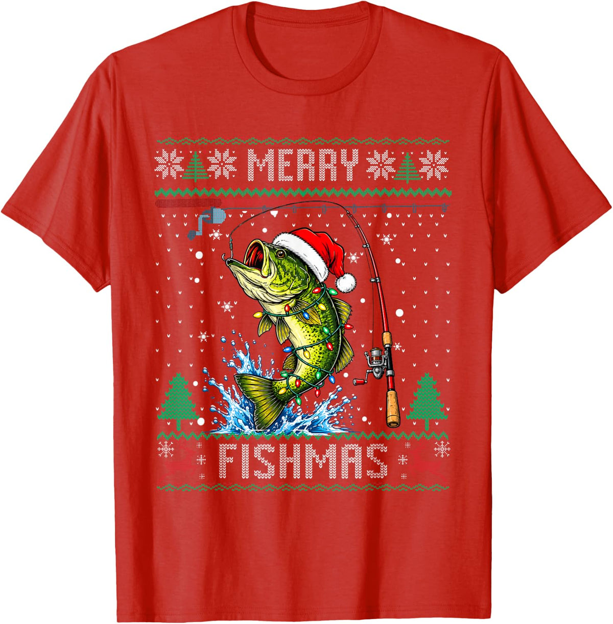 Merry Fishmas Santa Fishing Lovers Funny Fisherman Christmas T-Shirt - Red