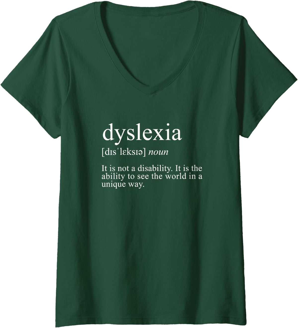 Women's Dyslexia Definition, Reading Specialist Dyslexia Awareness V-Neck T-Shirt - Dark Green