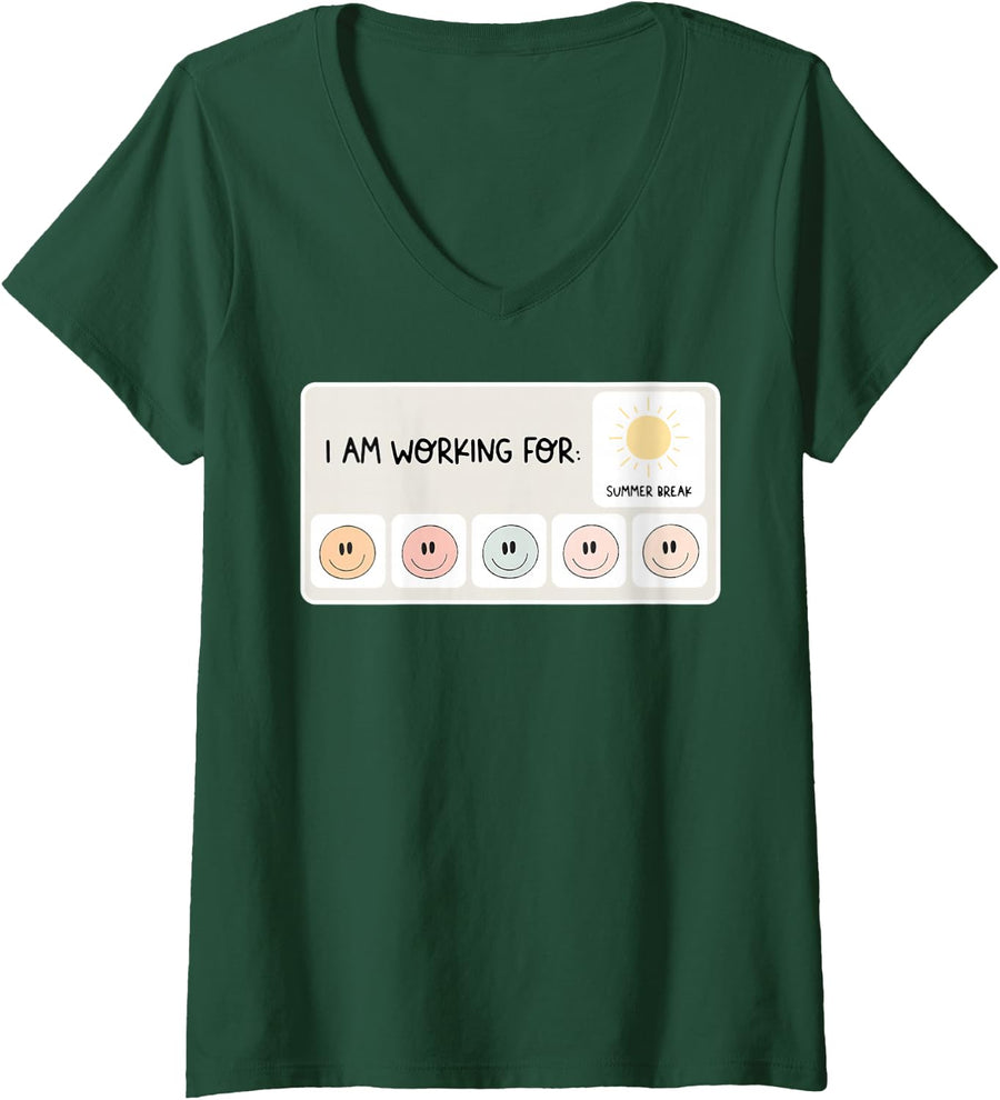 Women's I an Working for Summer Break V-Neck T-Shirt - Dark Green