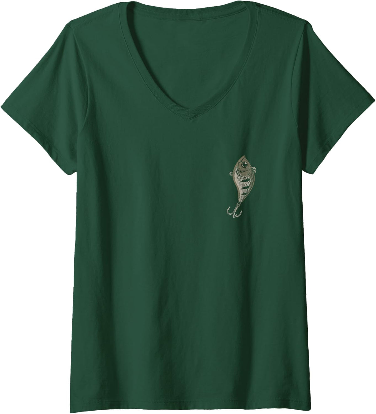 Women's Fishing Camo American Flag Bass (Design on Front and Back) V-Neck T-Shirt - Dark Green