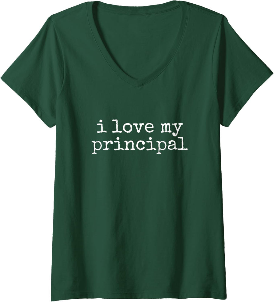 Women's I Love My Principal V-Neck T-Shirt - Dark Green