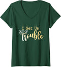 Womens I Get Us Out Of Trouble shirt Set Funny Matching Best Friend V-Neck T-Shirt - Dark Green