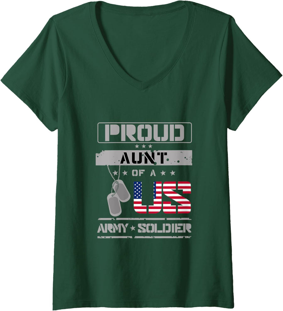 Womens Proud Aunt Auntie of a US Army Soldier V-Neck T-Shirt - Dark Green