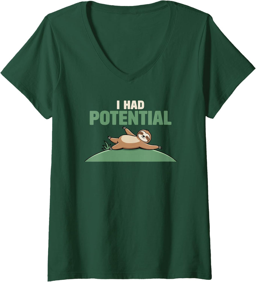 Women's Science Teacher Pun I Had Potential Funny Physics Humor V-Neck T-Shirt - Dark Green