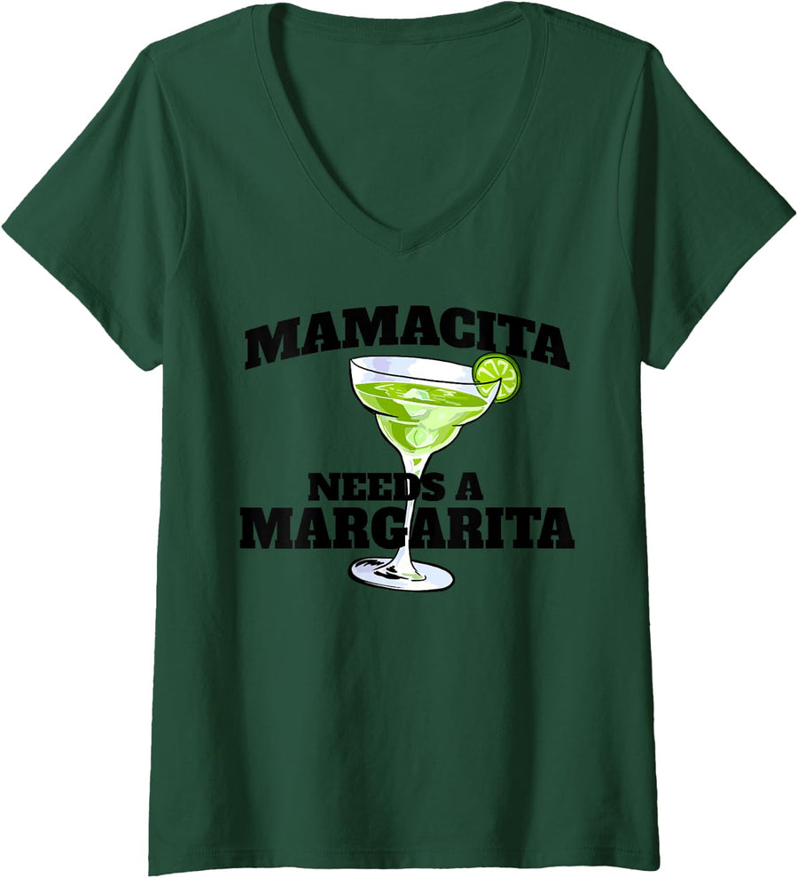 Womens Mamacita Needs a Margarita V-Neck T-Shirt - Dark Green