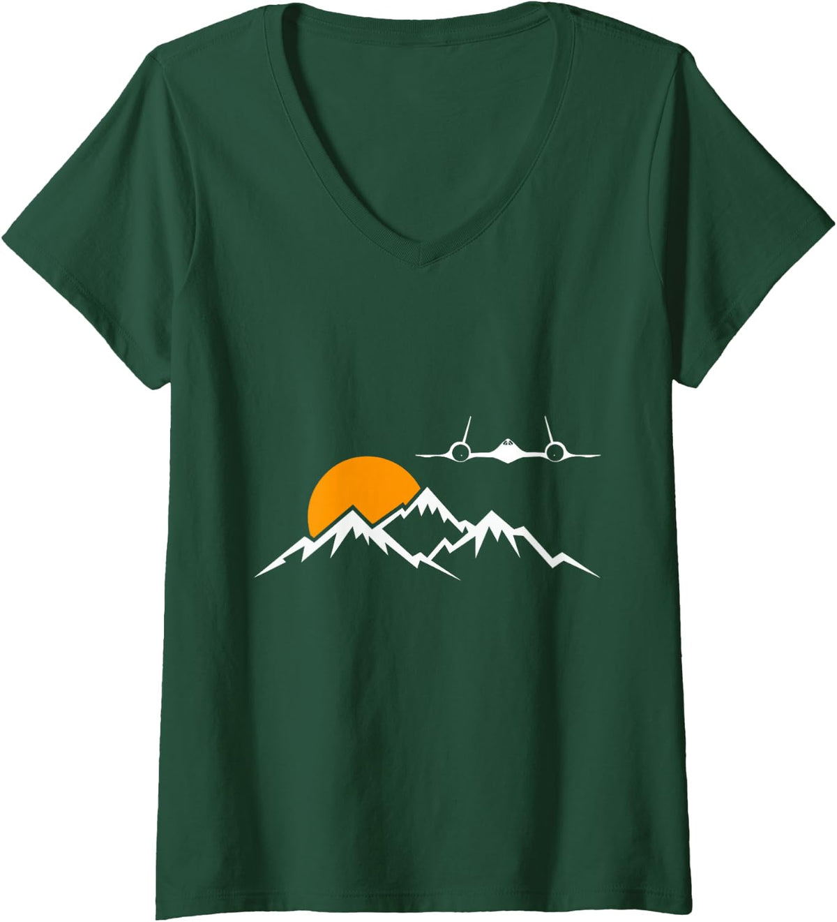 Women's SR-71 Blackbird Aircraft Flying Over Mountain Airplane V-Neck T-Shirt - Dark Green
