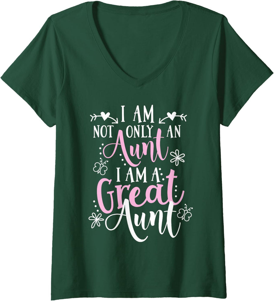 Womens Cute Great Aunt Design - Funny Great Aunt Gift V-Neck T-Shirt - Dark Green