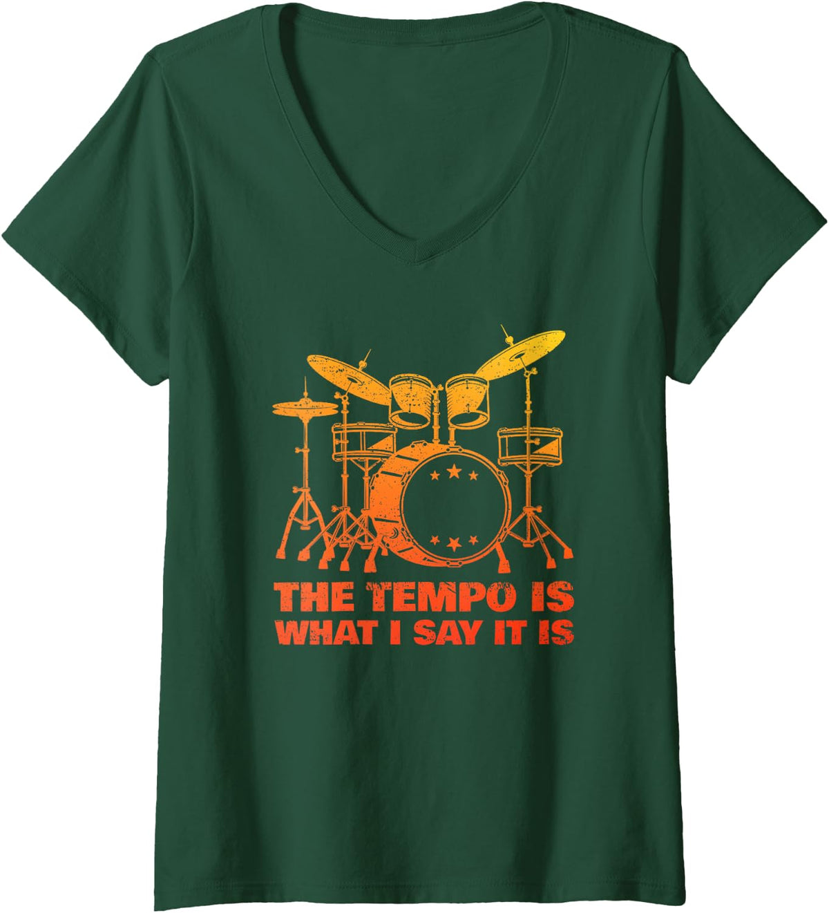 Women's Funny Drumming Art for Men Women Drumline Drum Set Drummer V-Neck T-Shirt - Dark Green