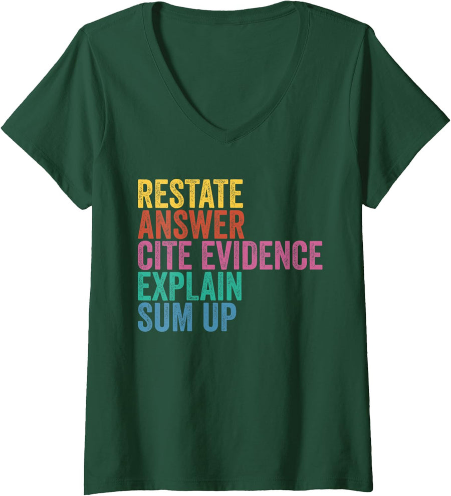 Womens Races Writing Strategy Funny Text Evidence English Teacher V-Neck T-Shirt - Dark Green