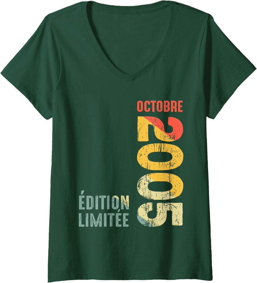 Women's Limited Edition October 2005 Year 2005 Retro 2005 Vintage V-Neck T-Shirt - Dark Green