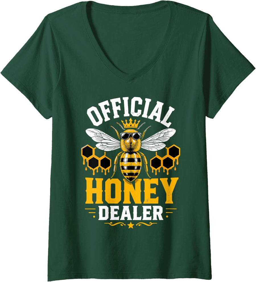 Women's Funny Honey Dealer Beekeeping Bees Beekeeper V-Neck T-Shirt - Dark Green
