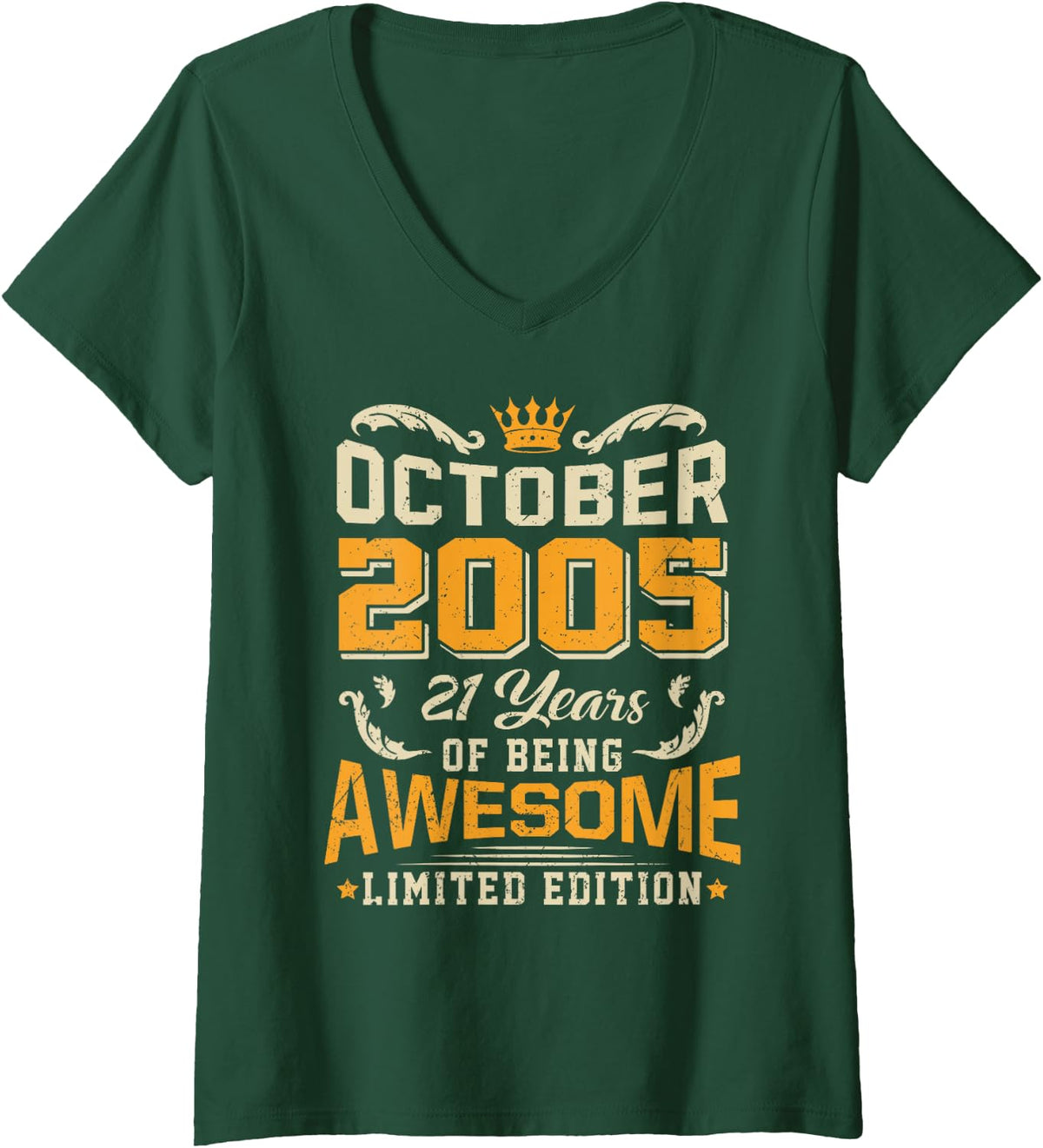 Women's October 2005 Vintage 21 Years Awesome 21st Birthday V-Neck T-Shirt - Dark Green