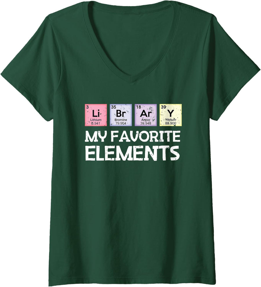Women's Periodic Table Elements Library Science Teacher V-Neck T-Shirt - Dark Green