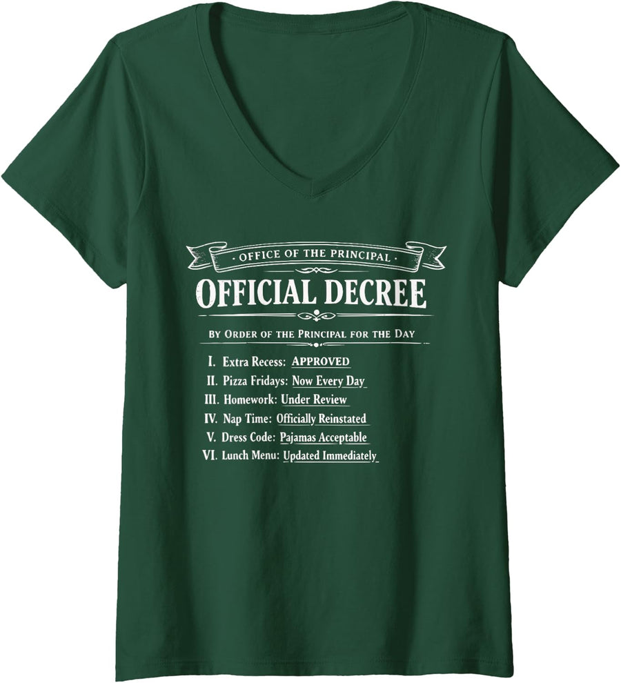 Women's Principal for The-Day Elementary School Student Funny Boys V-Neck T-Shirt - Dark Green