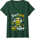 Women's Dont Worry Bee Happy - Honey Beekeeping Bees Beekeeper V-Neck T-Shirt - Dark Green