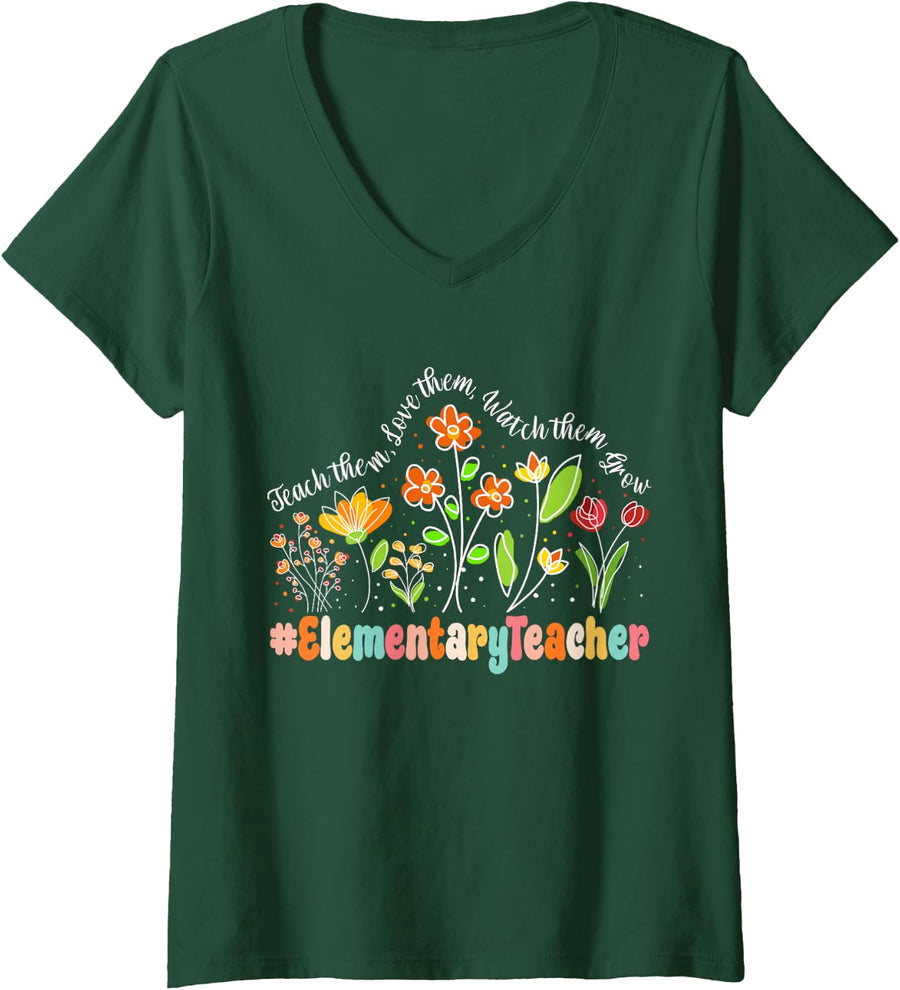 Women's Elementary Teacher Appreciation Week Teacher Back to School V-Neck T-Shirt - Dark Green