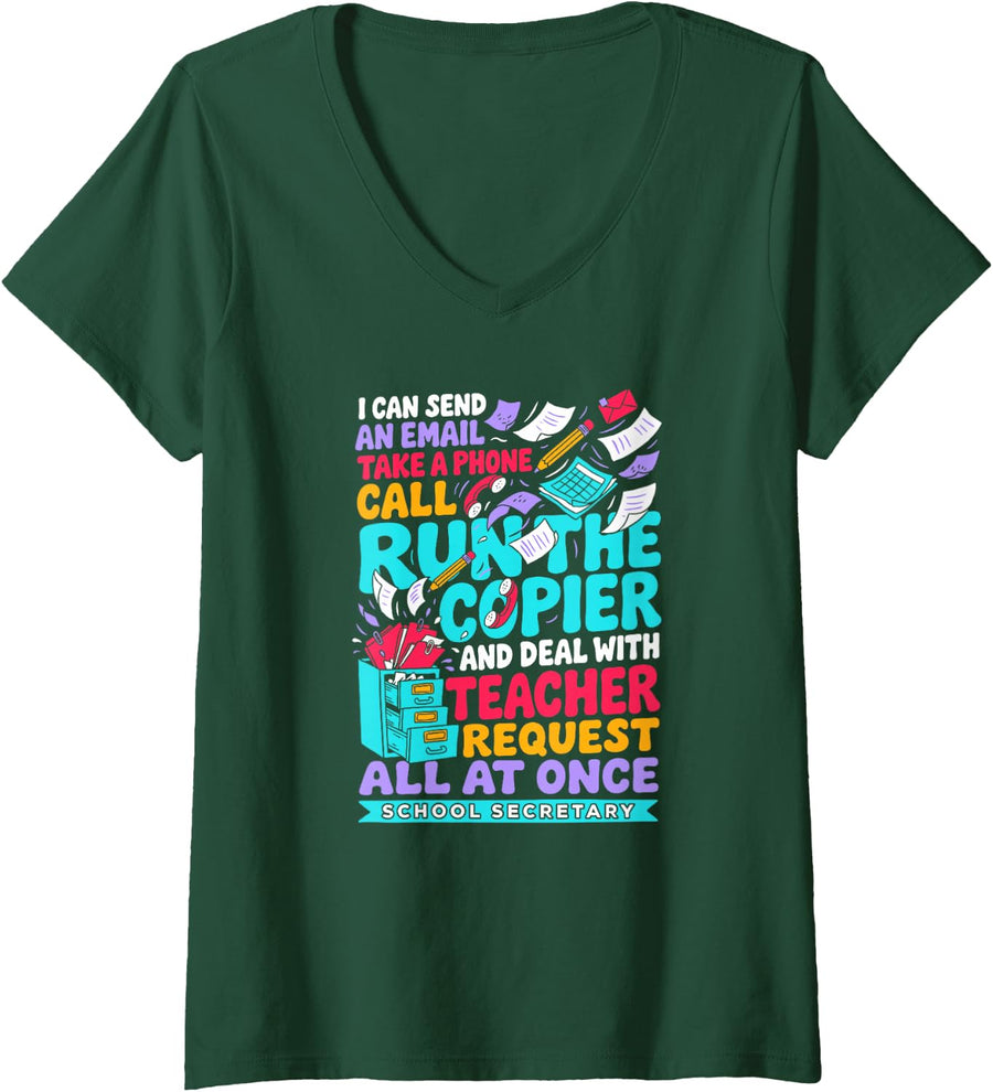 Women's School Admin Assistant Multitasking Front Office Humor Pro V-Neck T-Shirt - Dark Green
