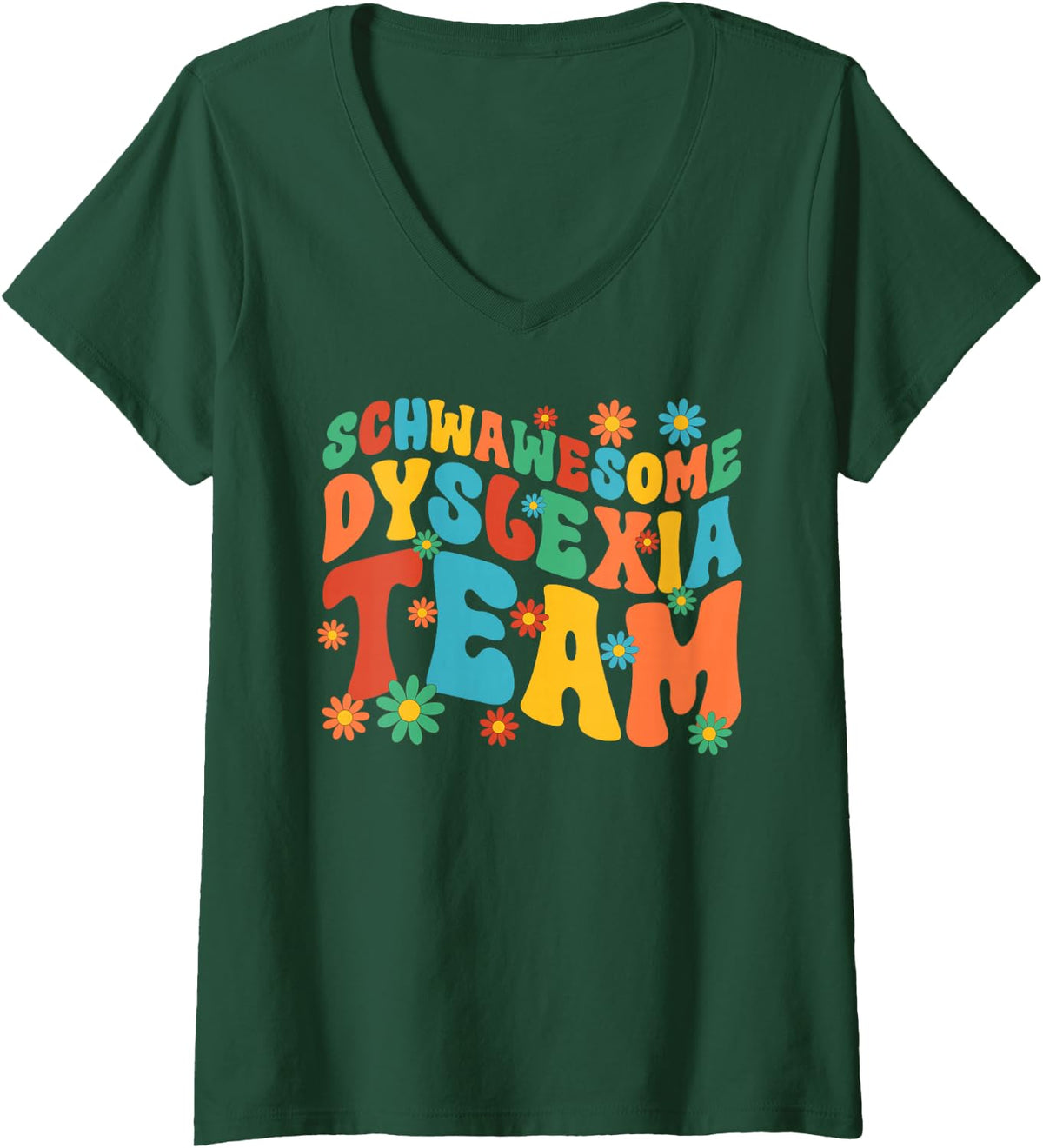 Women's Dyslexia Team Groovy Dyslexia Squad Dyslexia Crew V-Neck T-Shirt - Dark Green