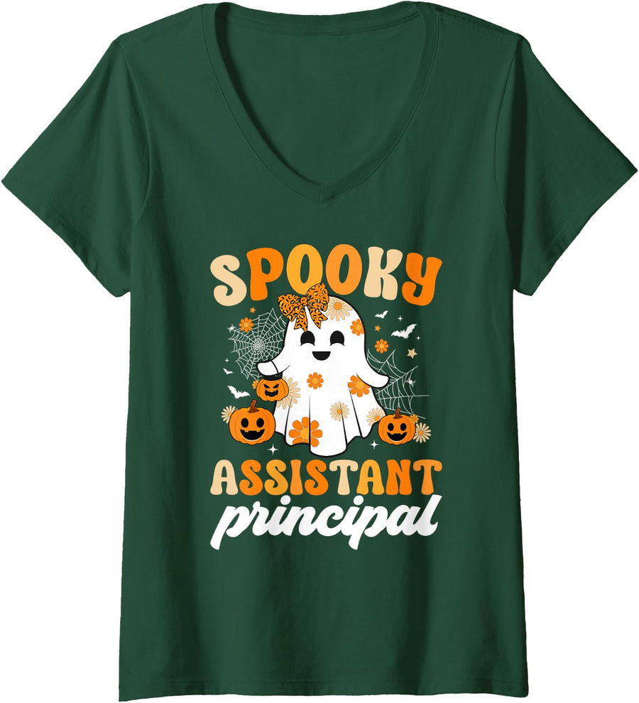 Women's Spooky Assistant Principal Halloween Assistant Principals V-Neck T-Shirt - Dark Green