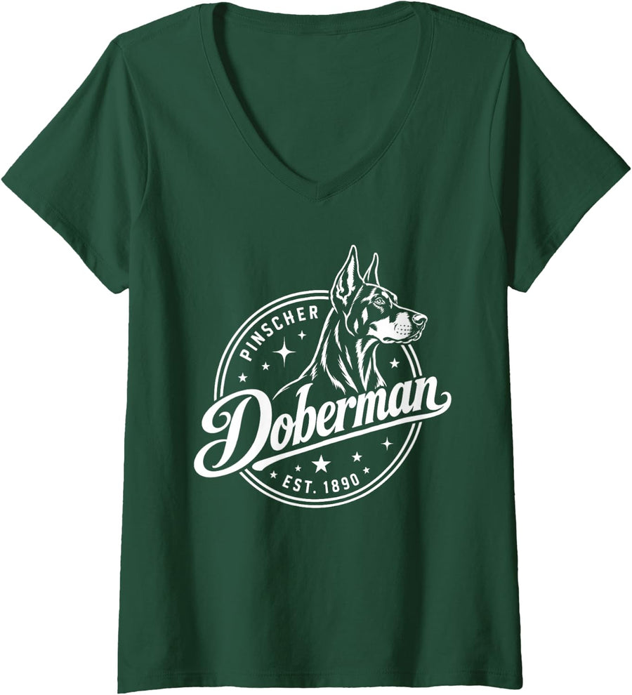 Women's Doberman Pinscher Est 1890 Dog Breed V-Neck T-Shirt - Dark Green