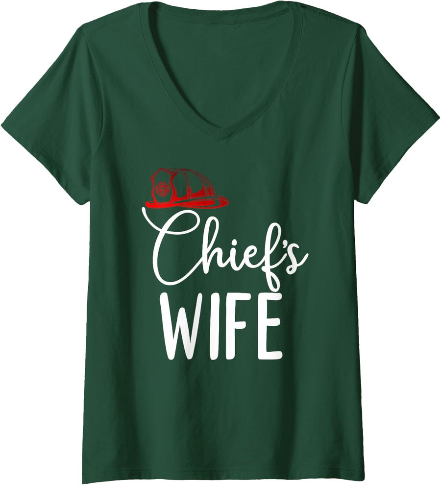 Womens Chief's wife Firefighter Gifts for Fire Chief’s Wife V-Neck T-Shirt - Dark Green