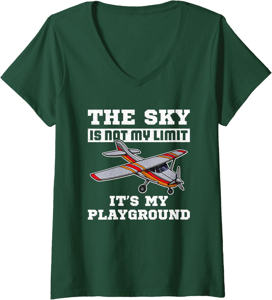 Women's Modellflugzeug RC Plane Hobby Modellbauer V-Neck T-Shirt - Dark Green