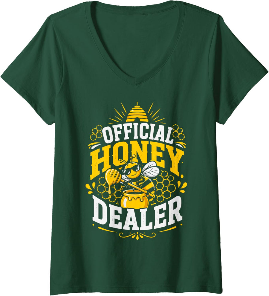 Women's Honey Dealer Beekeeping Funny Bees Beekeeper V-Neck T-Shirt - Dark Green