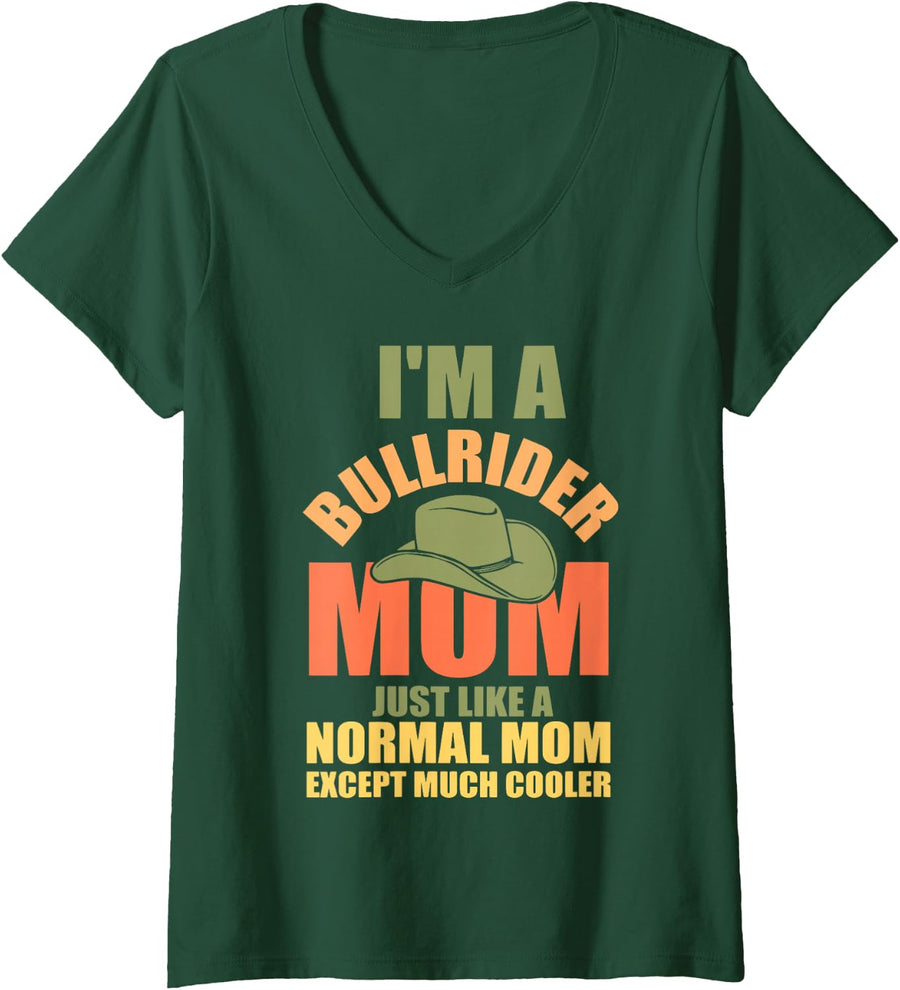 Women's I'm A Bullrider Mom - Bull Riding Rodeo Bull Rider Mom V-Neck T-Shirt - Dark Green