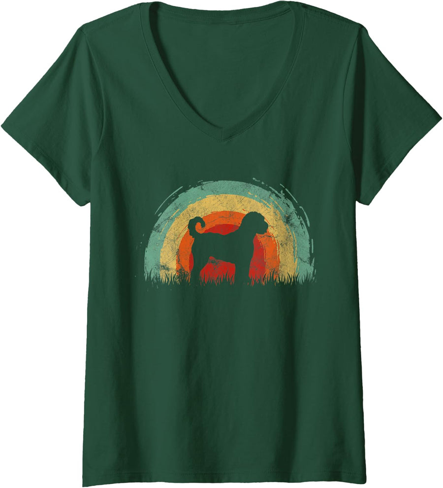 Womens Retro Goldendoodle Vintage Rainbow Dog Men Women V-Neck T-Shirt - Dark Green
