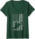 Women's Rodeo Dad Bull Rider American Flag Cowboys V-Neck T-Shirt - Dark Green