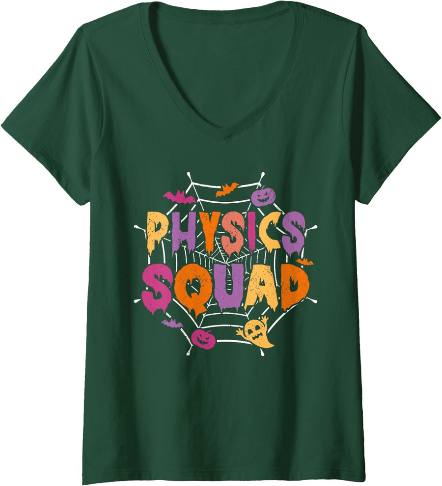 Women's Halloween Physics Squad Matching Physics Teacher V-Neck T-Shirt - Dark Green