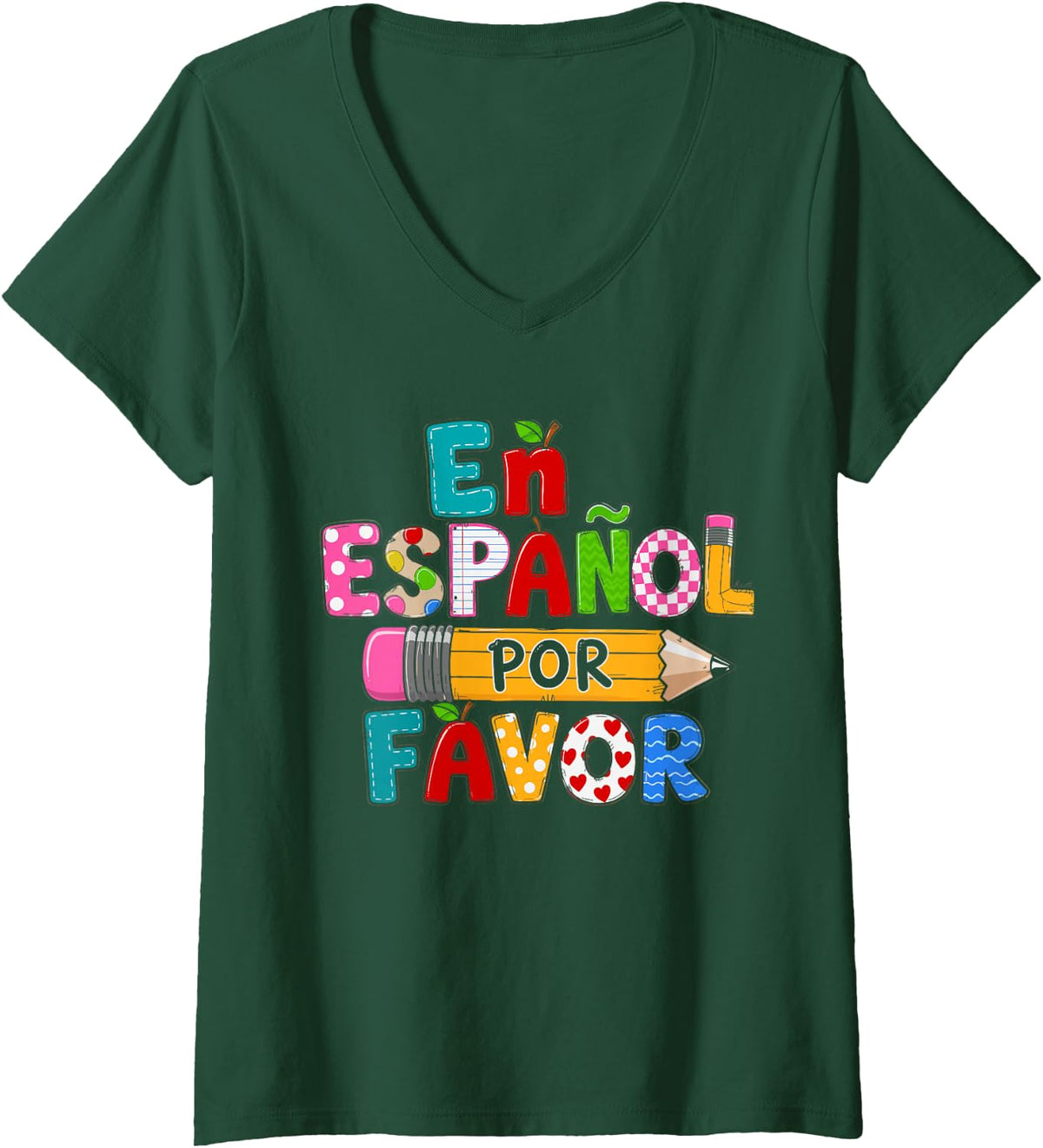 Women's En Español Por Favor Spanish Teacher Maestra De Español Kids V-Neck T-Shirt - Dark Green