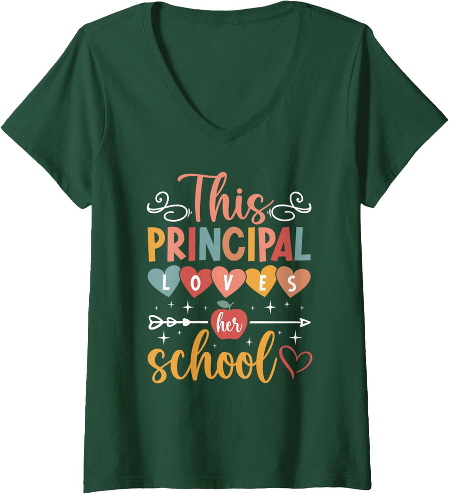 Womens This Principal Loves Her School Principal V-Neck T-Shirt - Dark Green