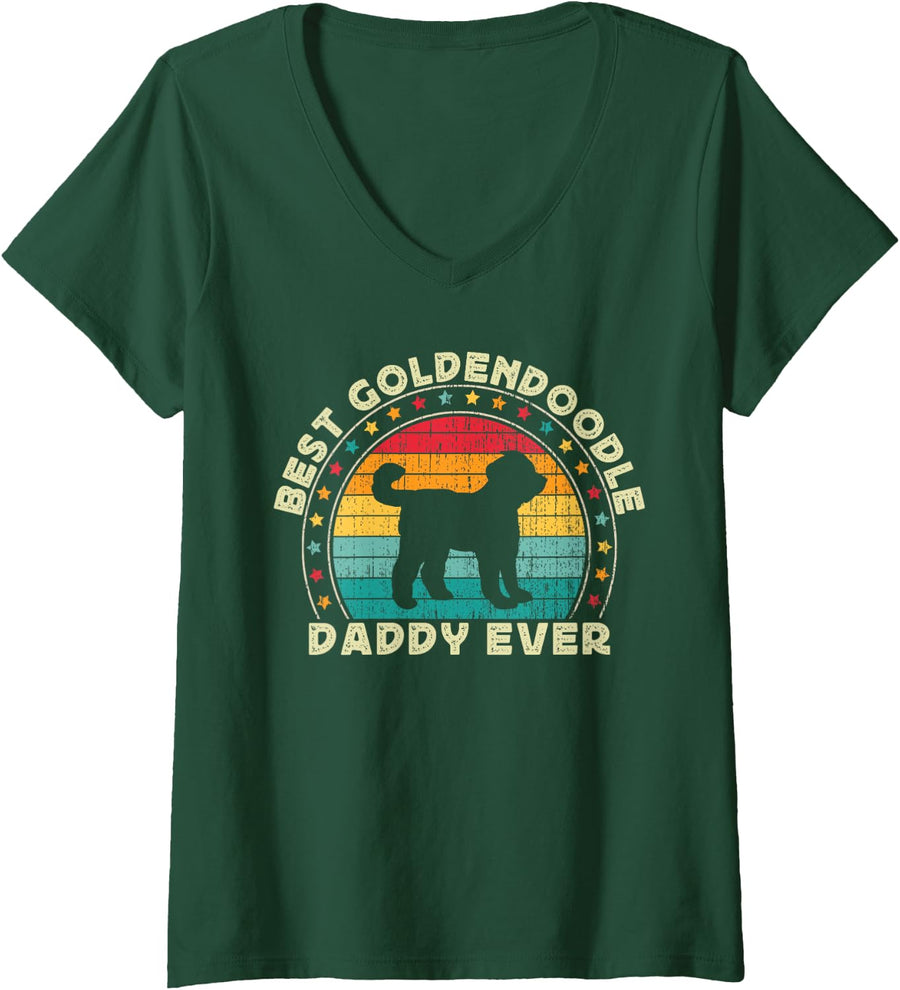 Women's Goldendoodle Daddy for Men Doodle Dog Dad Father's Day Funny V-Neck T-Shirt - Dark Green