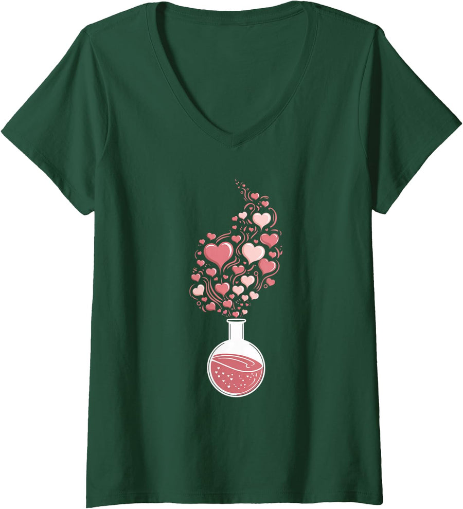 Women's Valentines Day Vibes Science Teacher Gifts V-Neck T-Shirt - Dark Green